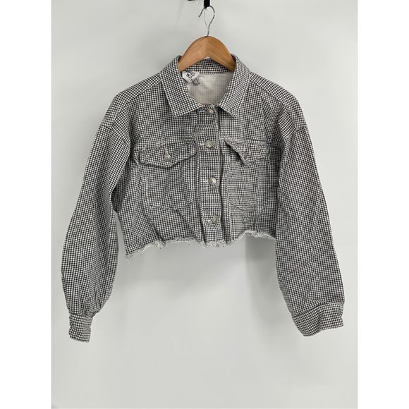 Princess Polly Jacket Cropped Women Size 4 Black White Houndstooth Cut Off Style - Picture 1 of 12